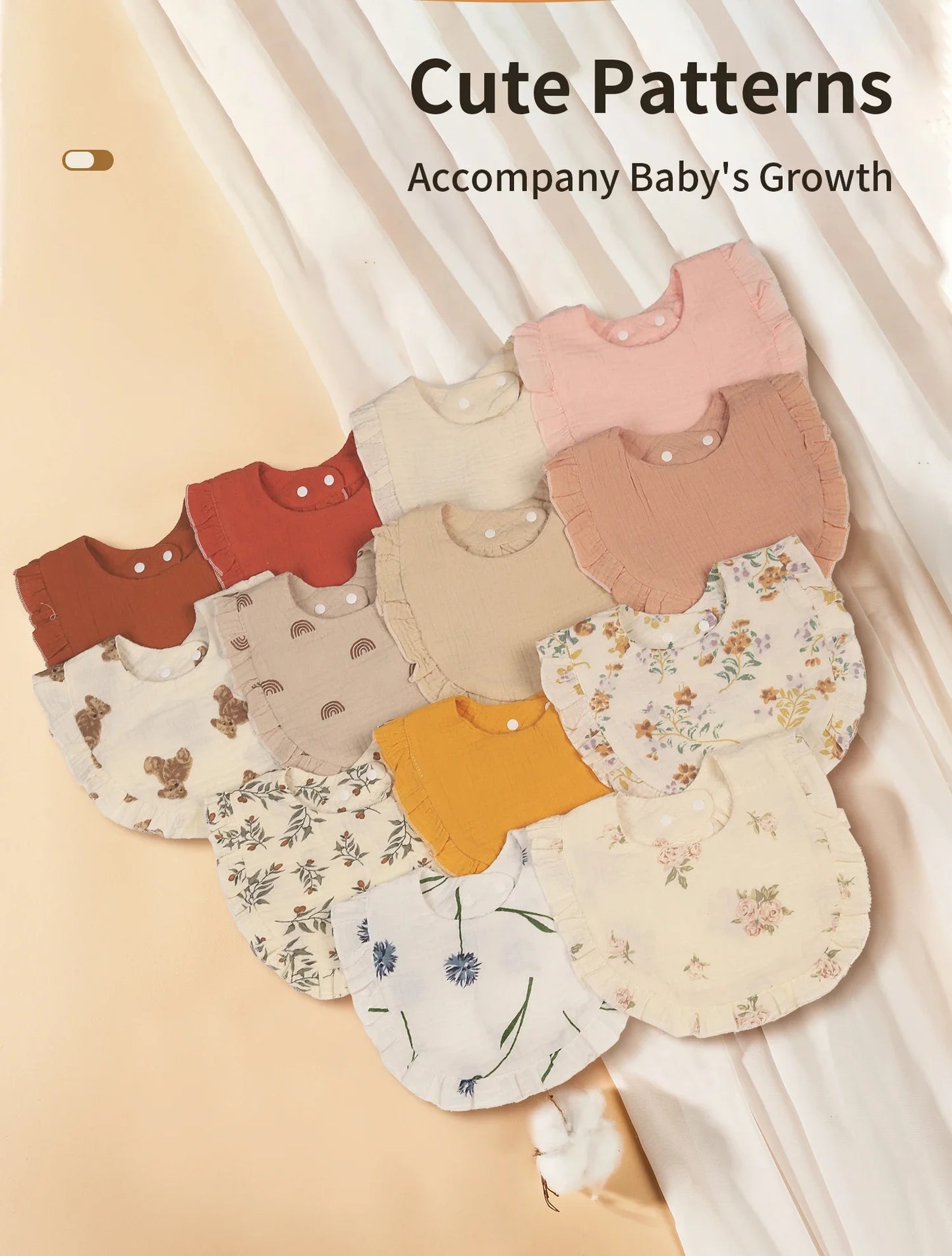 Bave din Bumbac pentru Bebeluși – Design Floral cu Dantelă și Volănașe