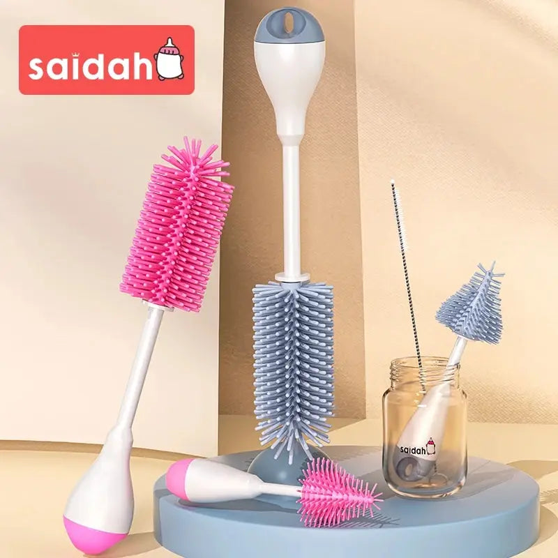 Set 3 în 1 Perie pentru Biberoane din Silicon + Perie pentru Suzetă Bebelusi și Sticlă pentru Curățare