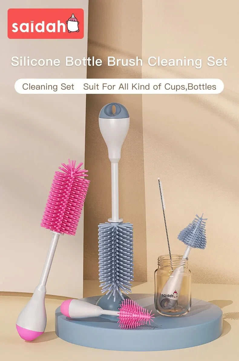 Set 3 în 1 Perie pentru Biberoane din Silicon + Perie pentru Suzetă Bebelusi și Sticlă pentru Curățare