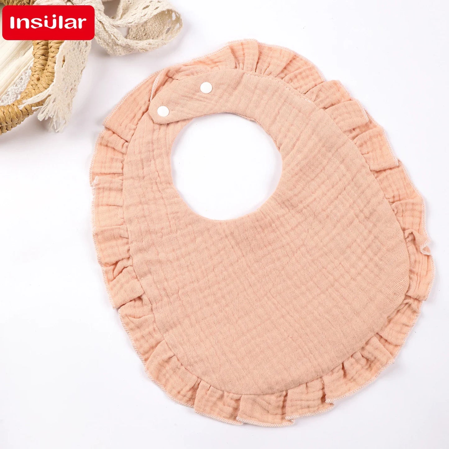 Bave din Bumbac pentru Bebeluși – Design Floral cu Dantelă și Volănașe