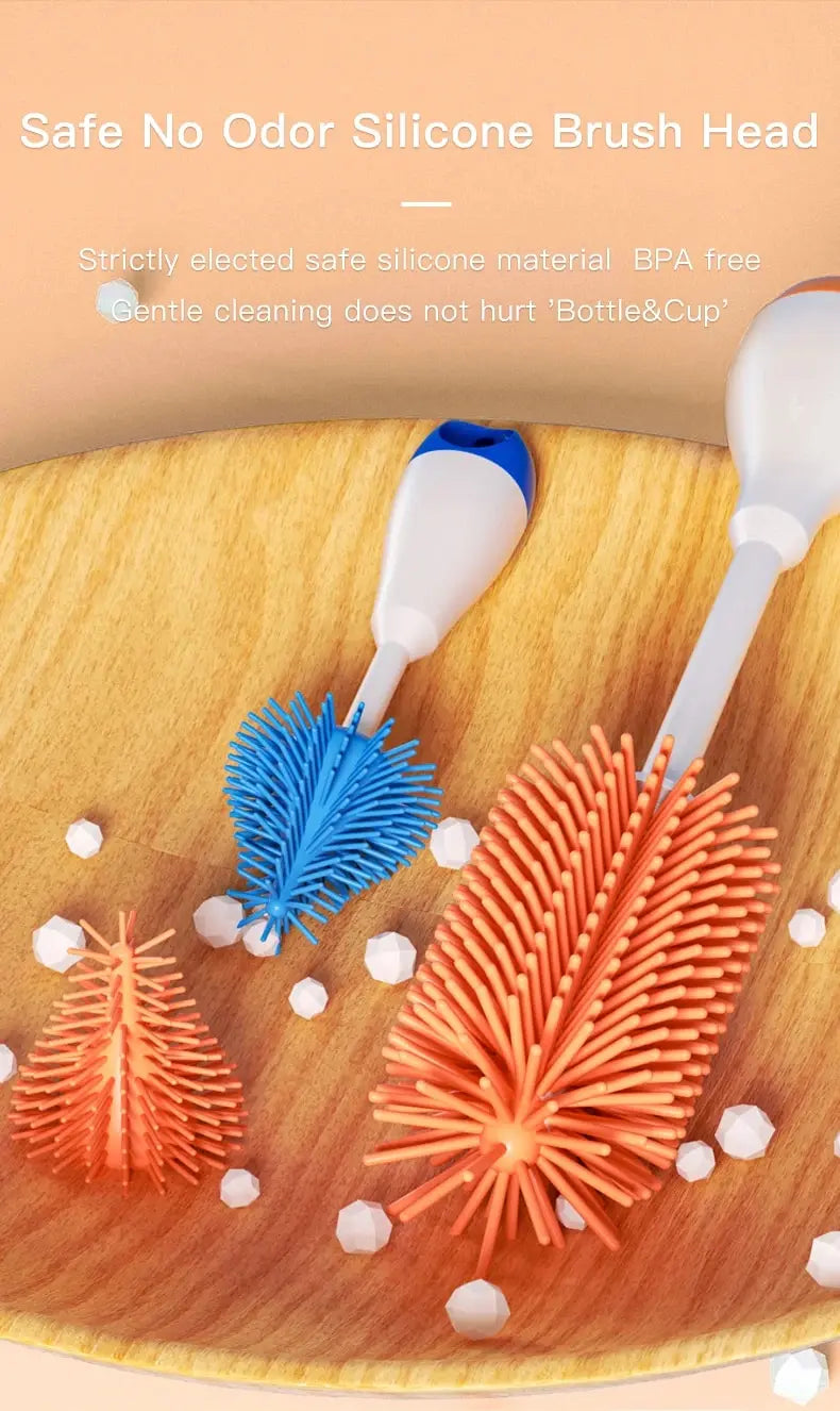 Set 3 în 1 Perie pentru Biberoane din Silicon + Perie pentru Suzetă Bebelusi și Sticlă pentru Curățare