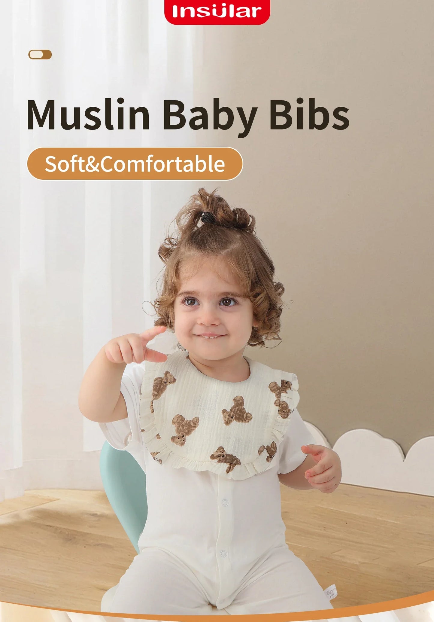 Bave din Bumbac pentru Bebeluși – Design Floral cu Dantelă și Volănașe