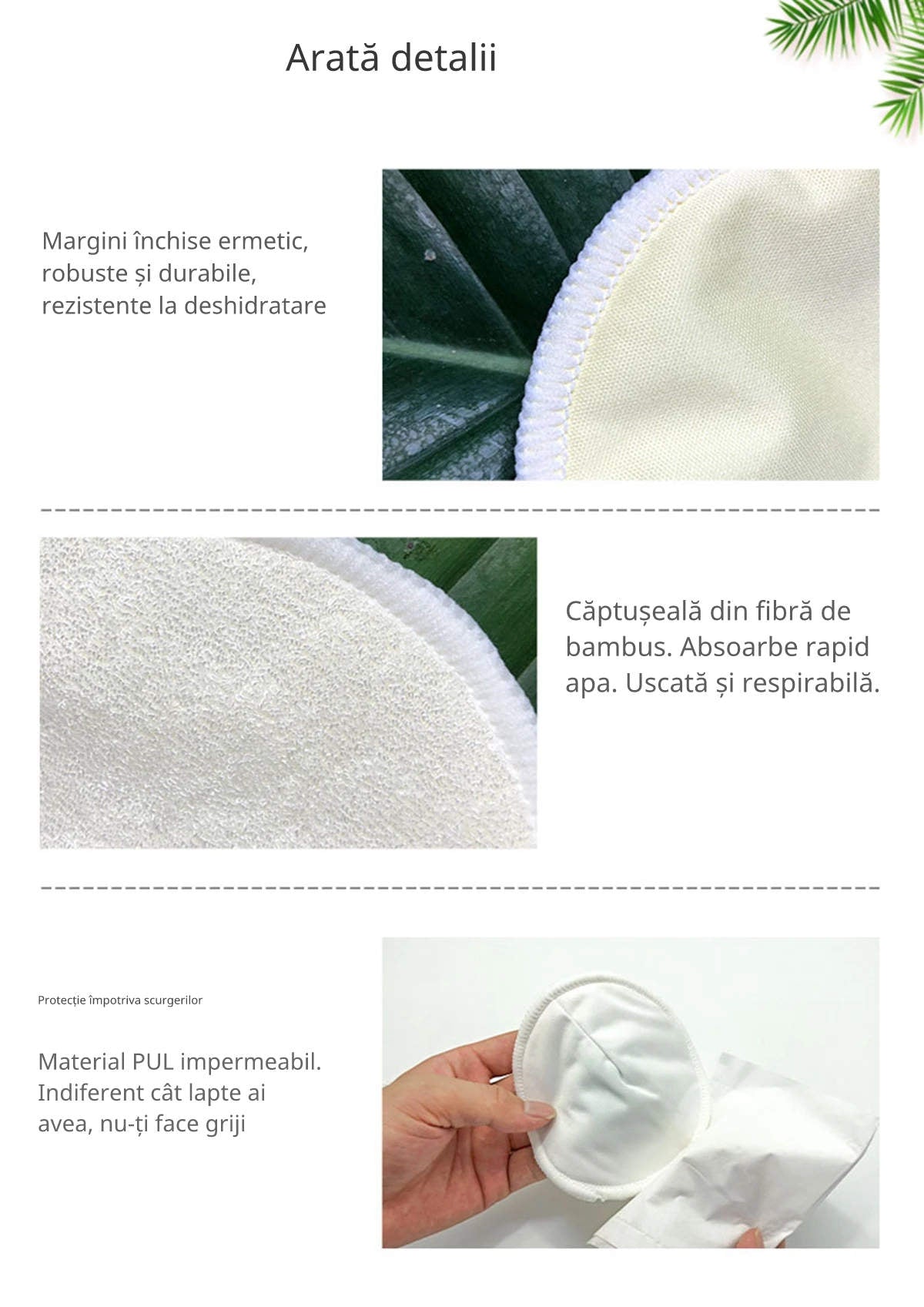 2 Perne de alăptare din bambus organic reutilizabil