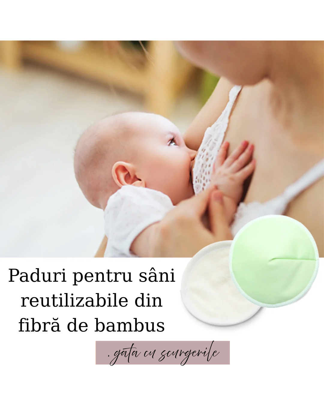 2 Perne de alăptare din bambus organic reutilizabil
