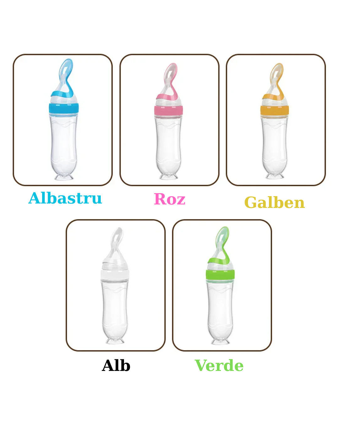 Biberon cu linguriță pentru bebeluși