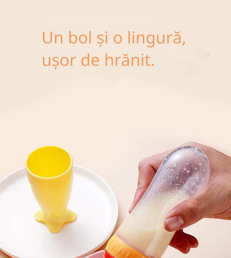 Biberon cu linguriță pentru bebeluși