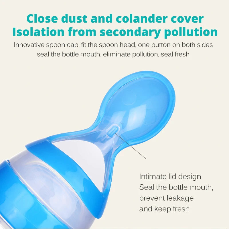 Biberon cu Linguriță pentru Bebeluși - Sticlă din Silicon pentru Alimente Complementare