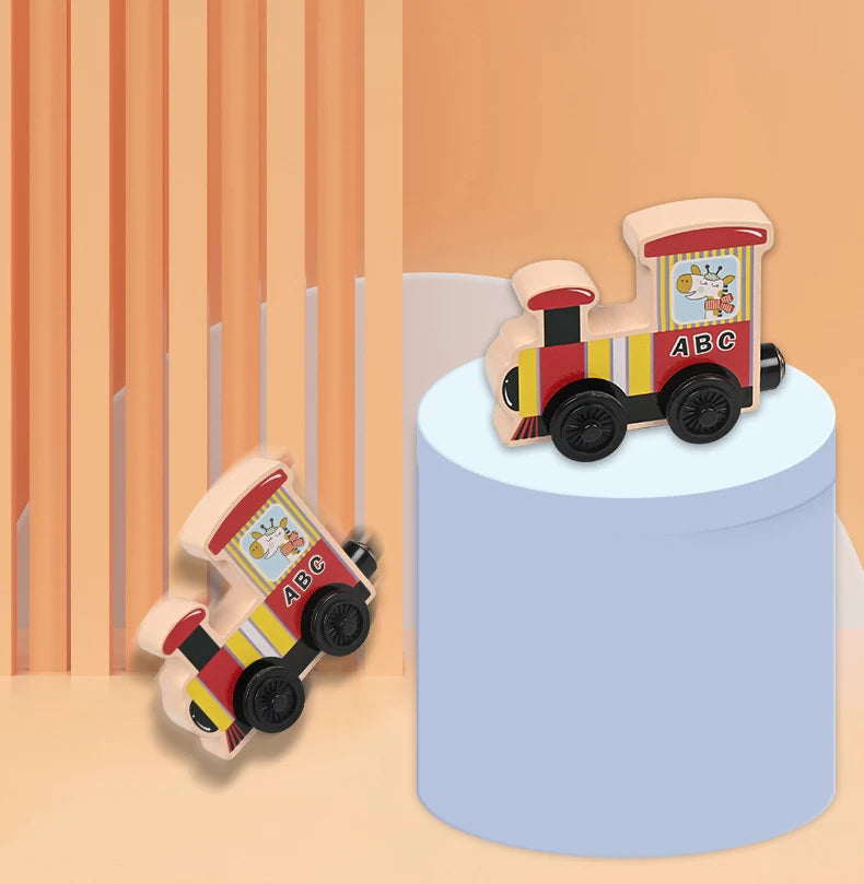 Tren magnetic Montessori din lemn pentru copii