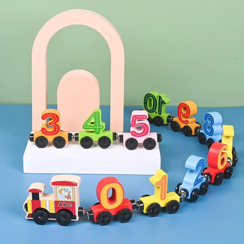 Tren magnetic Montessori din lemn pentru copii