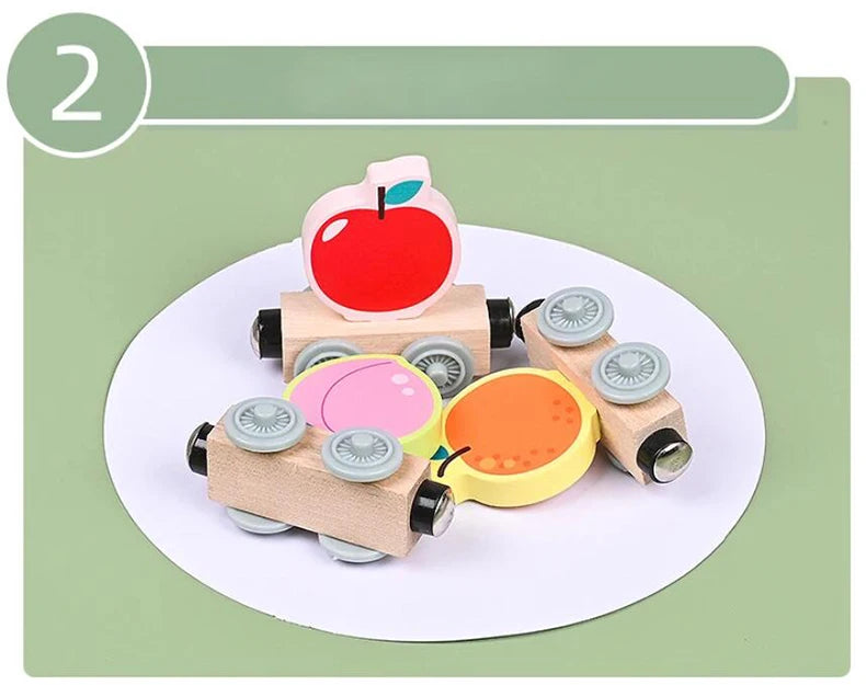 Tren magnetic Montessori din lemn pentru copii