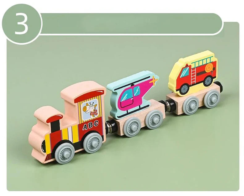 Tren magnetic Montessori din lemn pentru copii