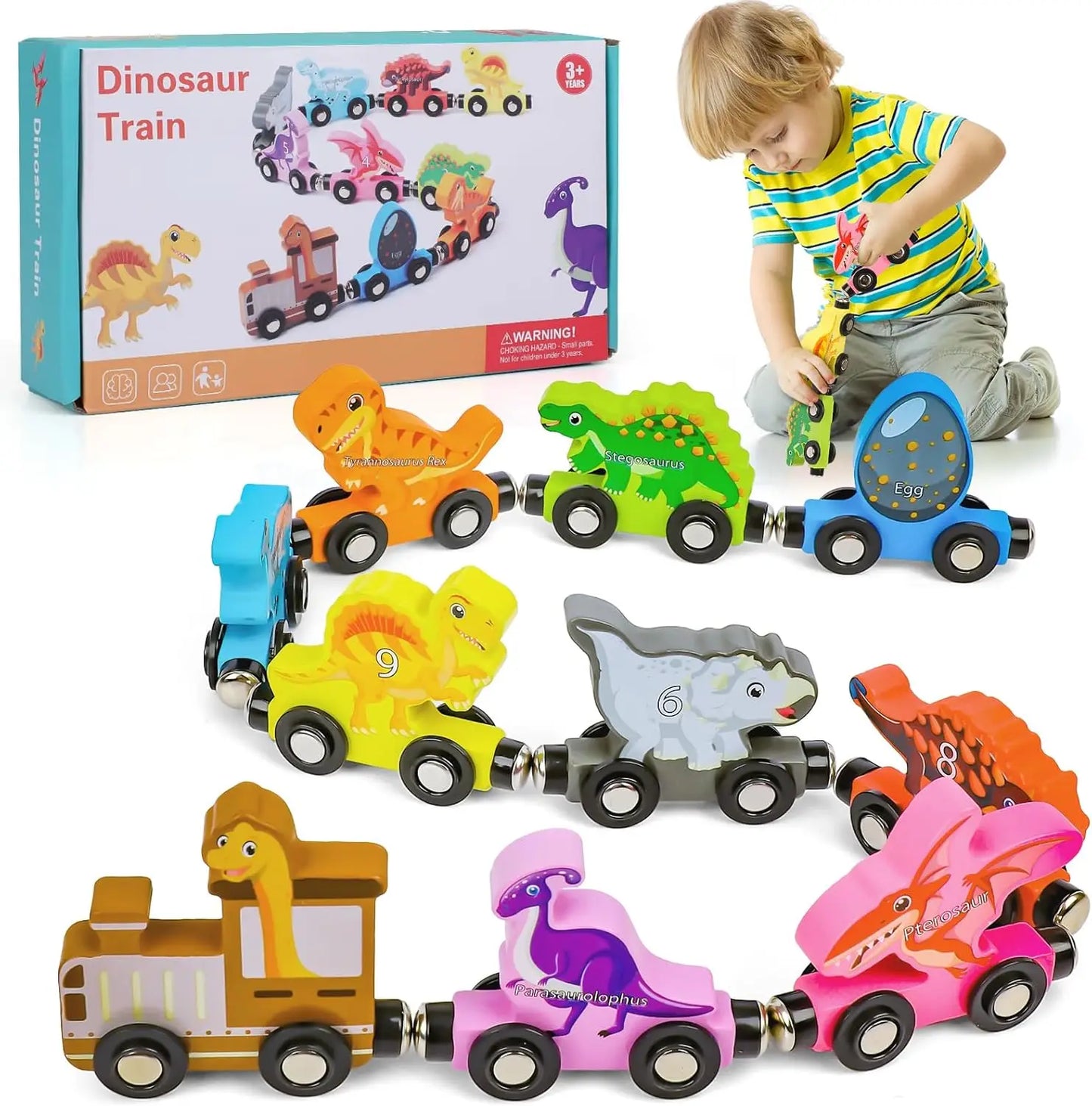 Tren magnetic Montessori din lemn pentru copii