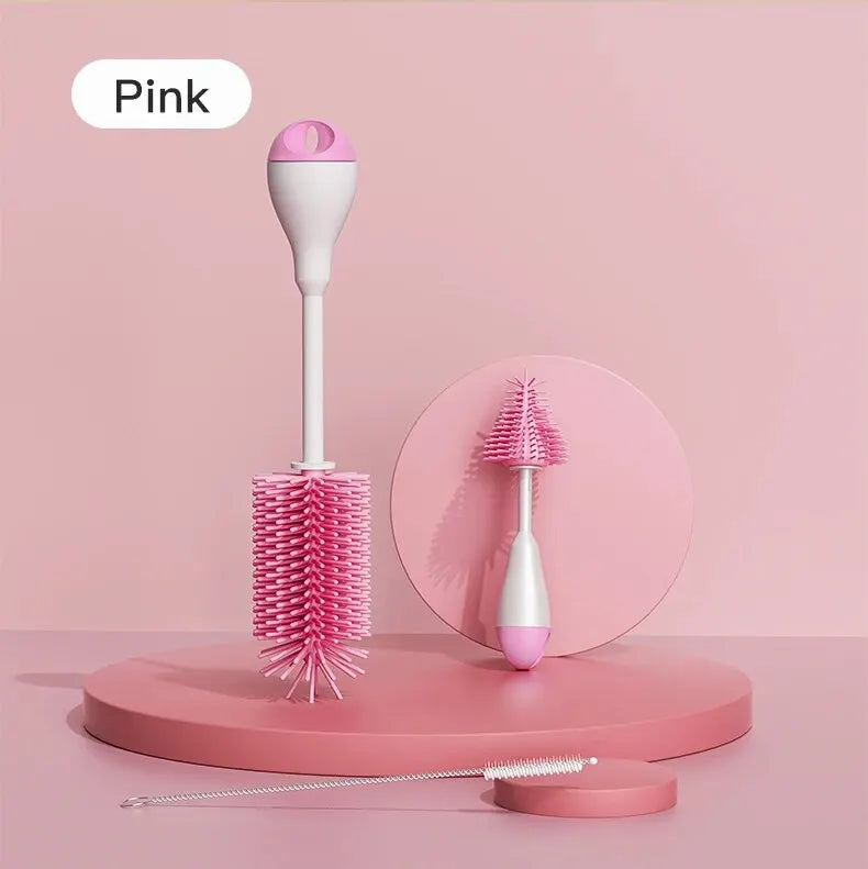 Set 3 în 1 Perie pentru Biberoane din Silicon + Perie pentru Suzetă Bebelusi și Sticlă pentru Curățare