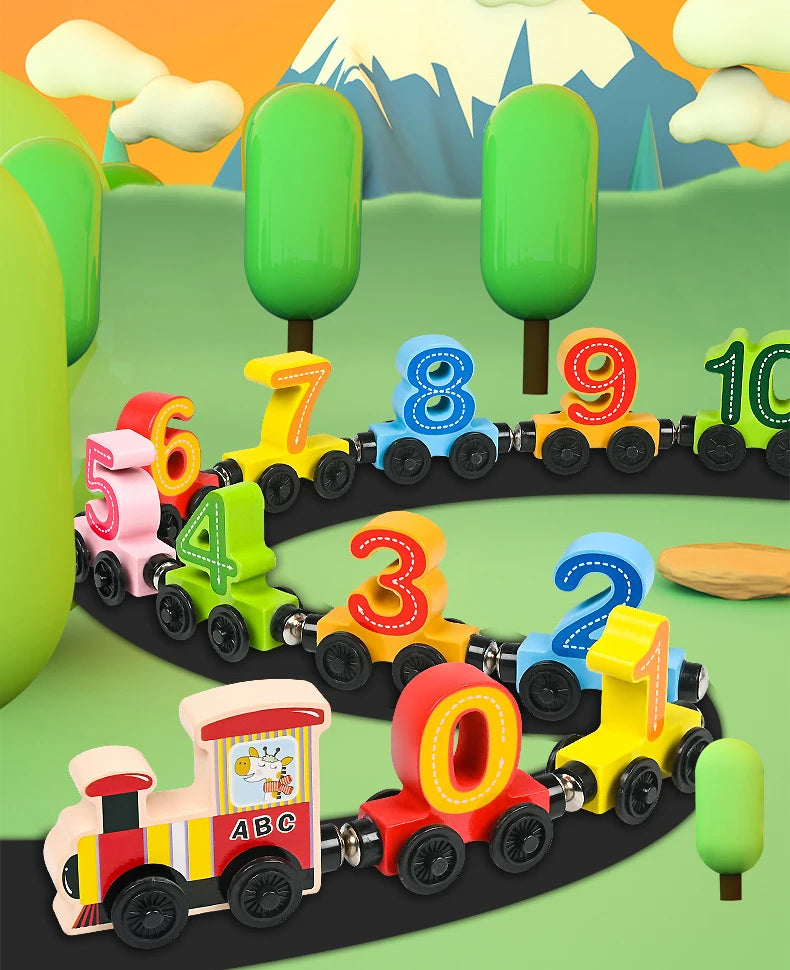 Tren magnetic Montessori din lemn pentru copii