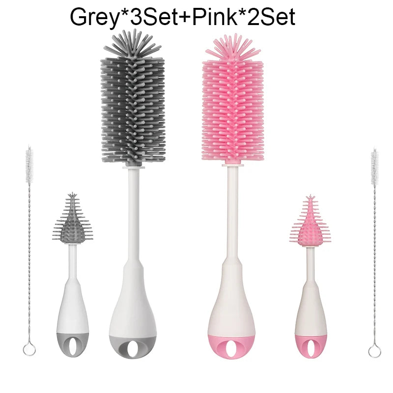 Set 3 în 1 Perie pentru Biberoane din Silicon + Perie pentru Suzetă Bebelusi și Sticlă pentru Curățare