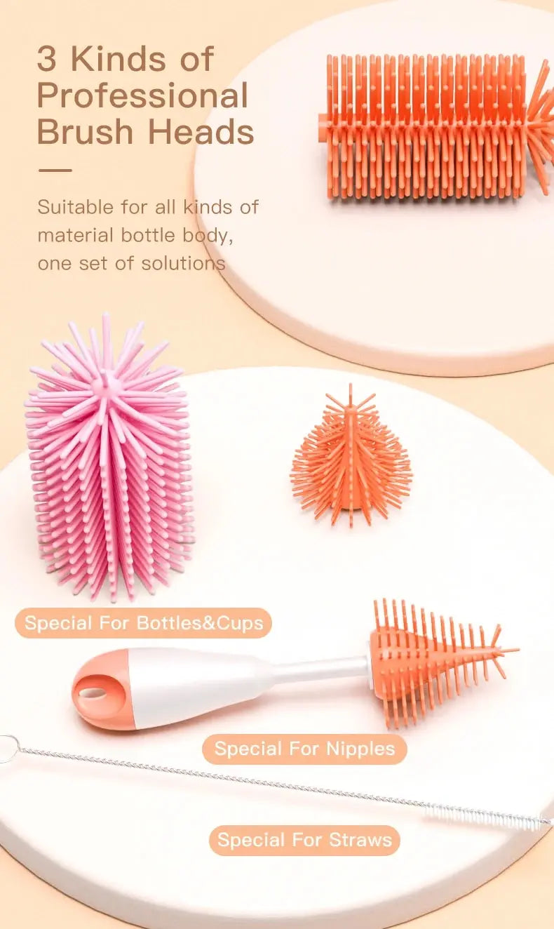 Set 3 în 1 Perie pentru Biberoane din Silicon + Perie pentru Suzetă Bebelusi și Sticlă pentru Curățare