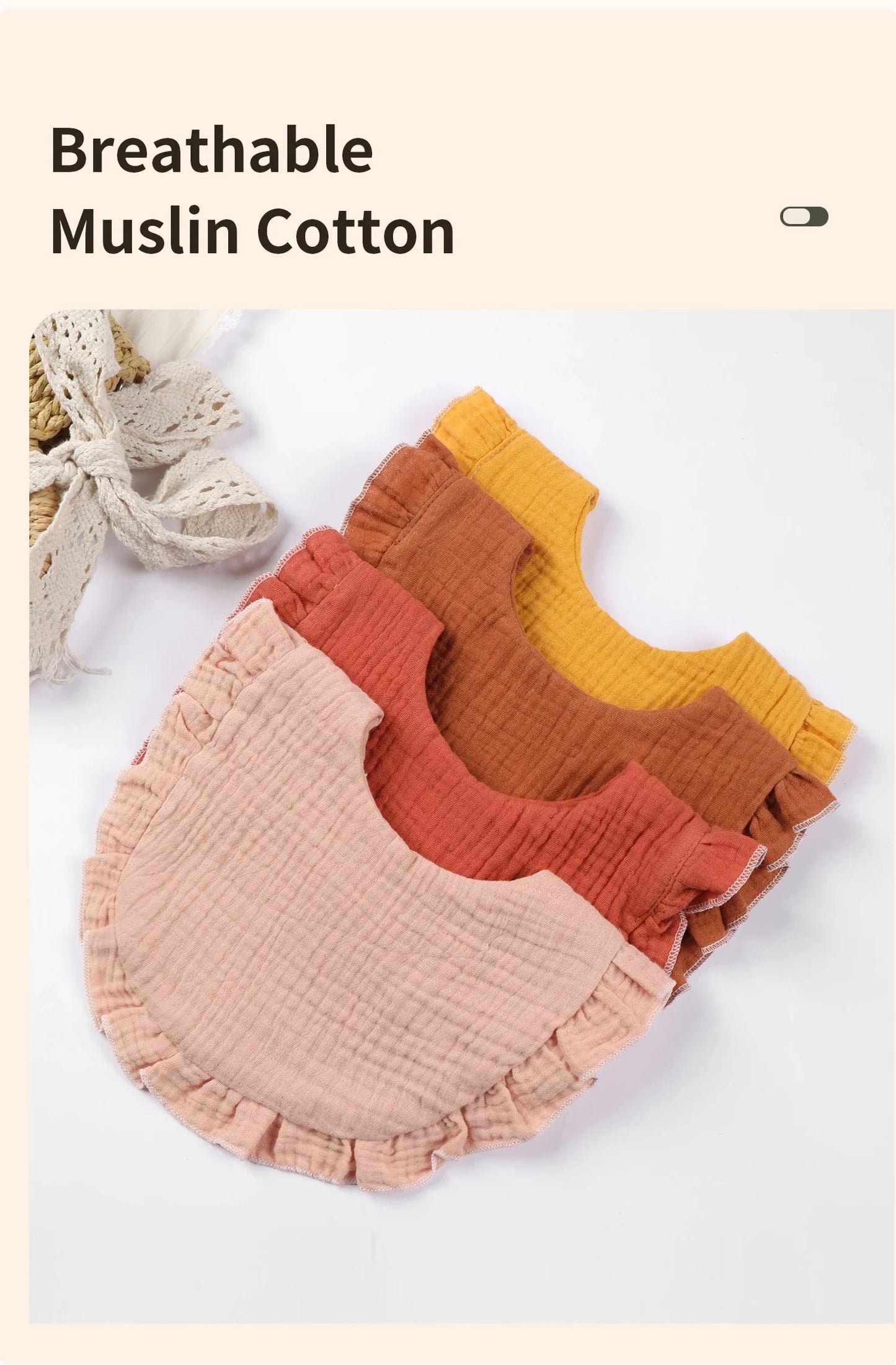 Bave din Bumbac pentru Bebeluși – Design Floral cu Dantelă și Volănașe