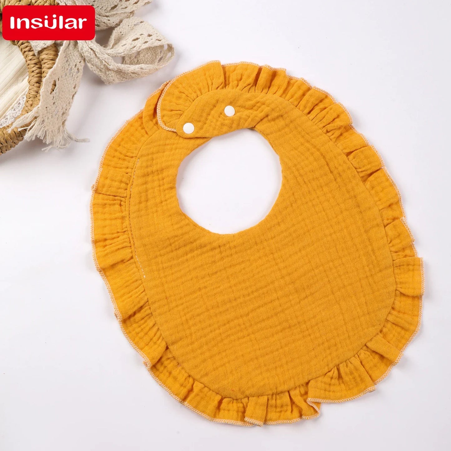 Bave din Bumbac pentru Bebeluși – Design Floral cu Dantelă și Volănașe