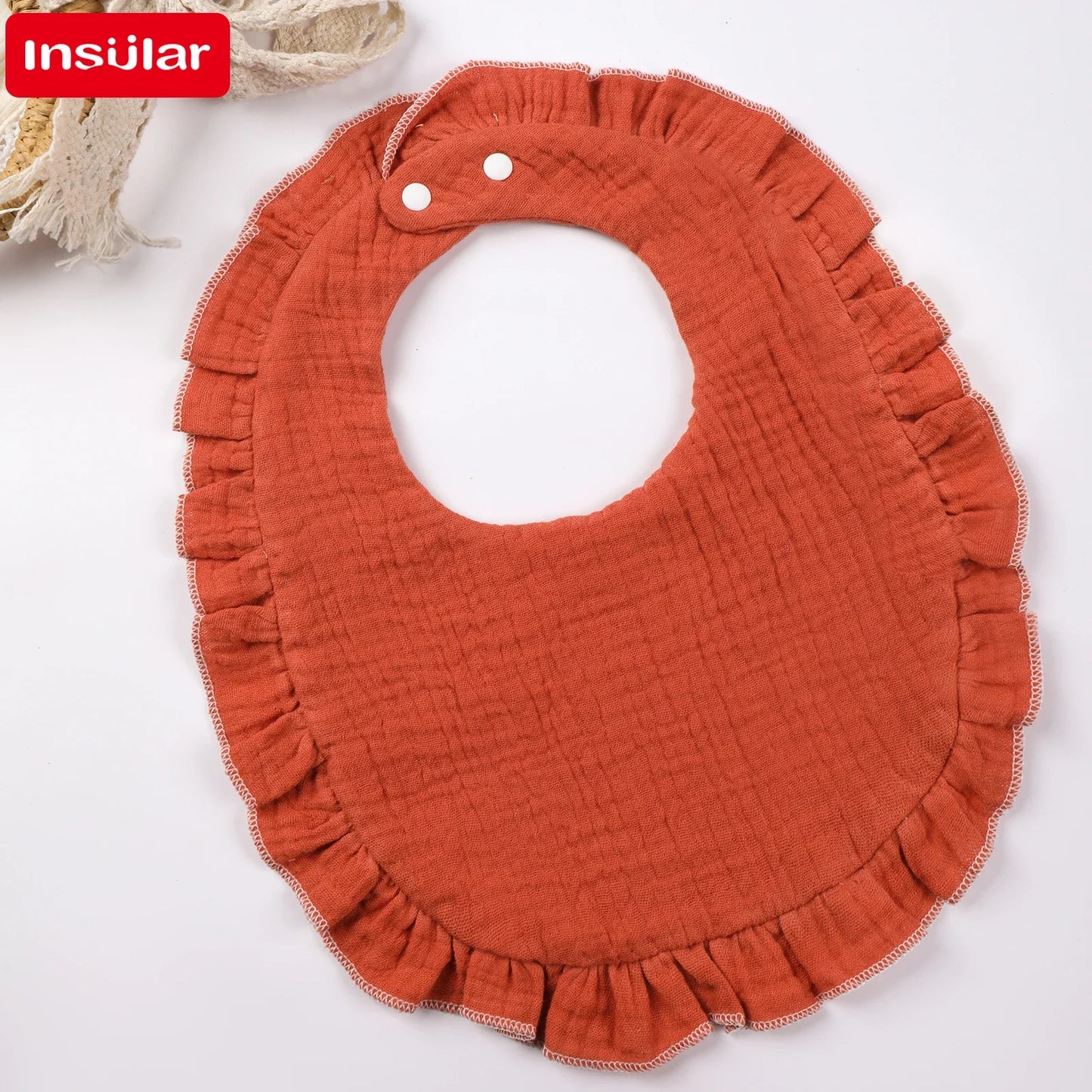 Bave din Bumbac pentru Bebeluși – Design Floral cu Dantelă și Volănașe