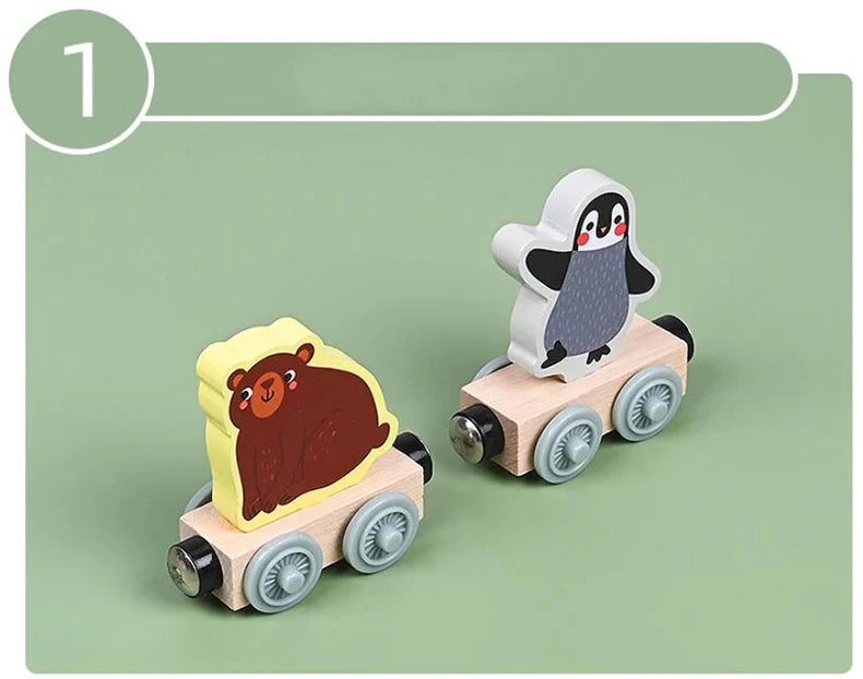 Tren magnetic Montessori din lemn pentru copii