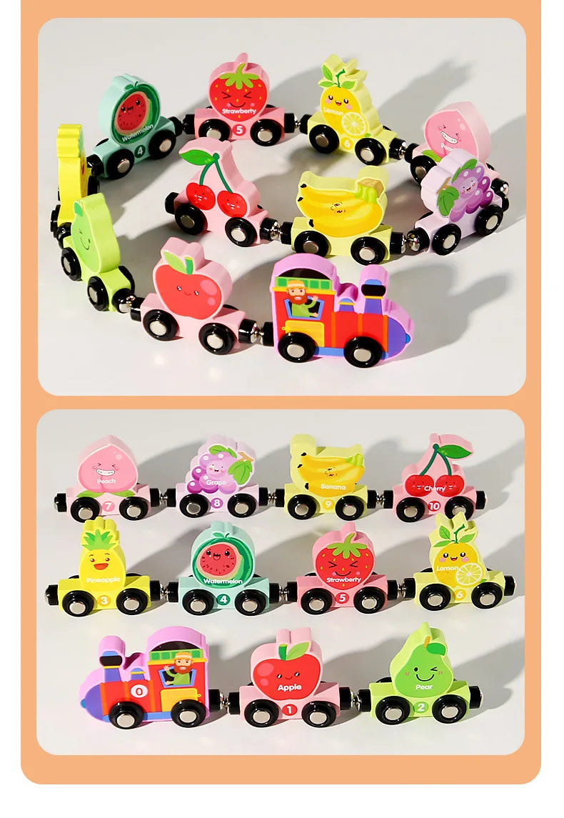 Tren magnetic Montessori din lemn pentru copii