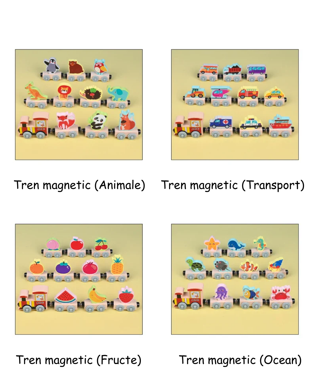 Tren magnetic Montessori din lemn pentru copii