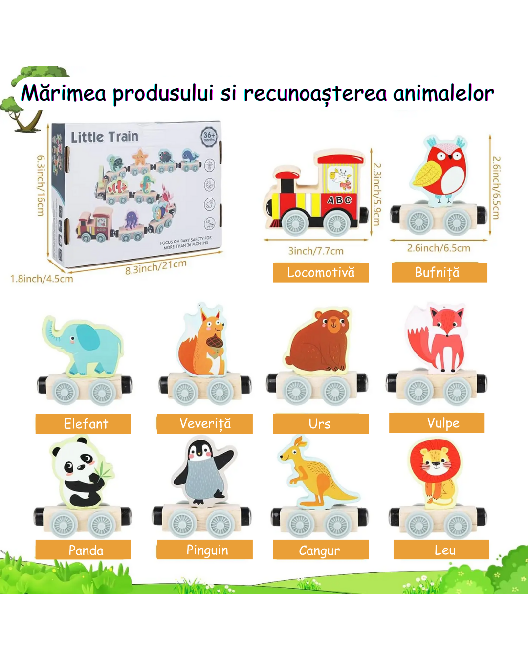 Tren magnetic Montessori din lemn pentru copii