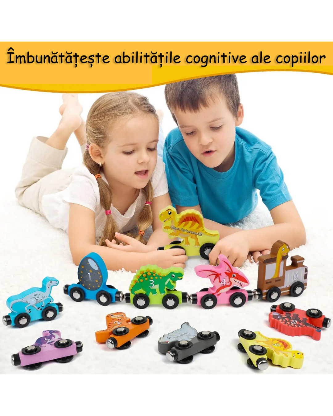 Tren magnetic Montessori din lemn pentru copii